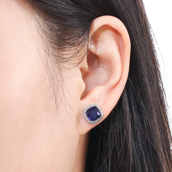 Women's Square Birthstone Cubic Zirconia Mall Dainty Blue Elegant Earring - Picture 5 of 6